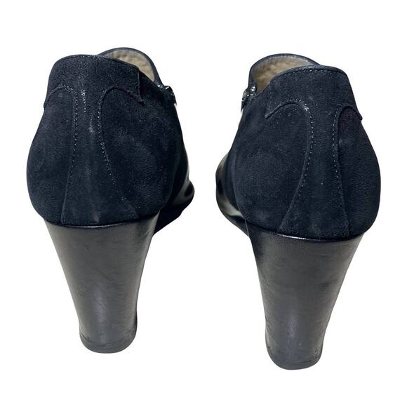 Taryn Rose Black Suede Patent Leather Ankle Boots Wedge Heel Italy Size 38 - Picture 10 of 12